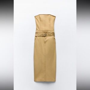 Zara Tan Strapless Belted Dress